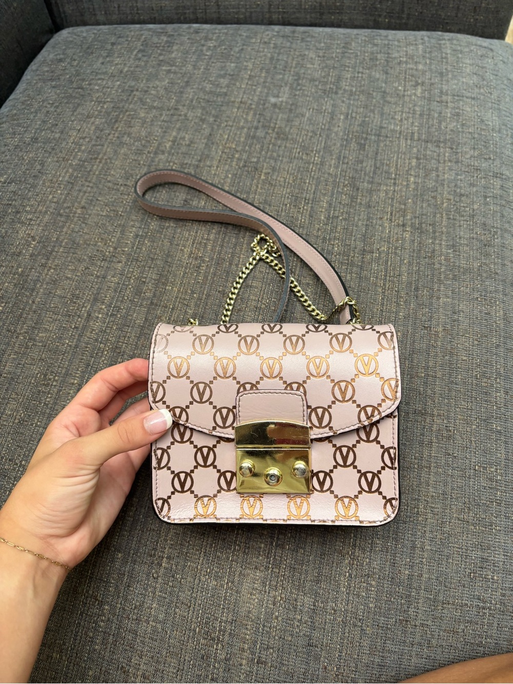 Valentino By Mario Valentino Pink Monogram Chain-Accent Crossbody